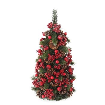 Mini Árvore Decorada Pinhas e Cerejas