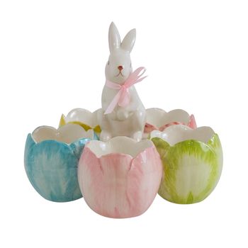 Peças Decorativa em Resina - Coelho Porta Ovos - Colorido